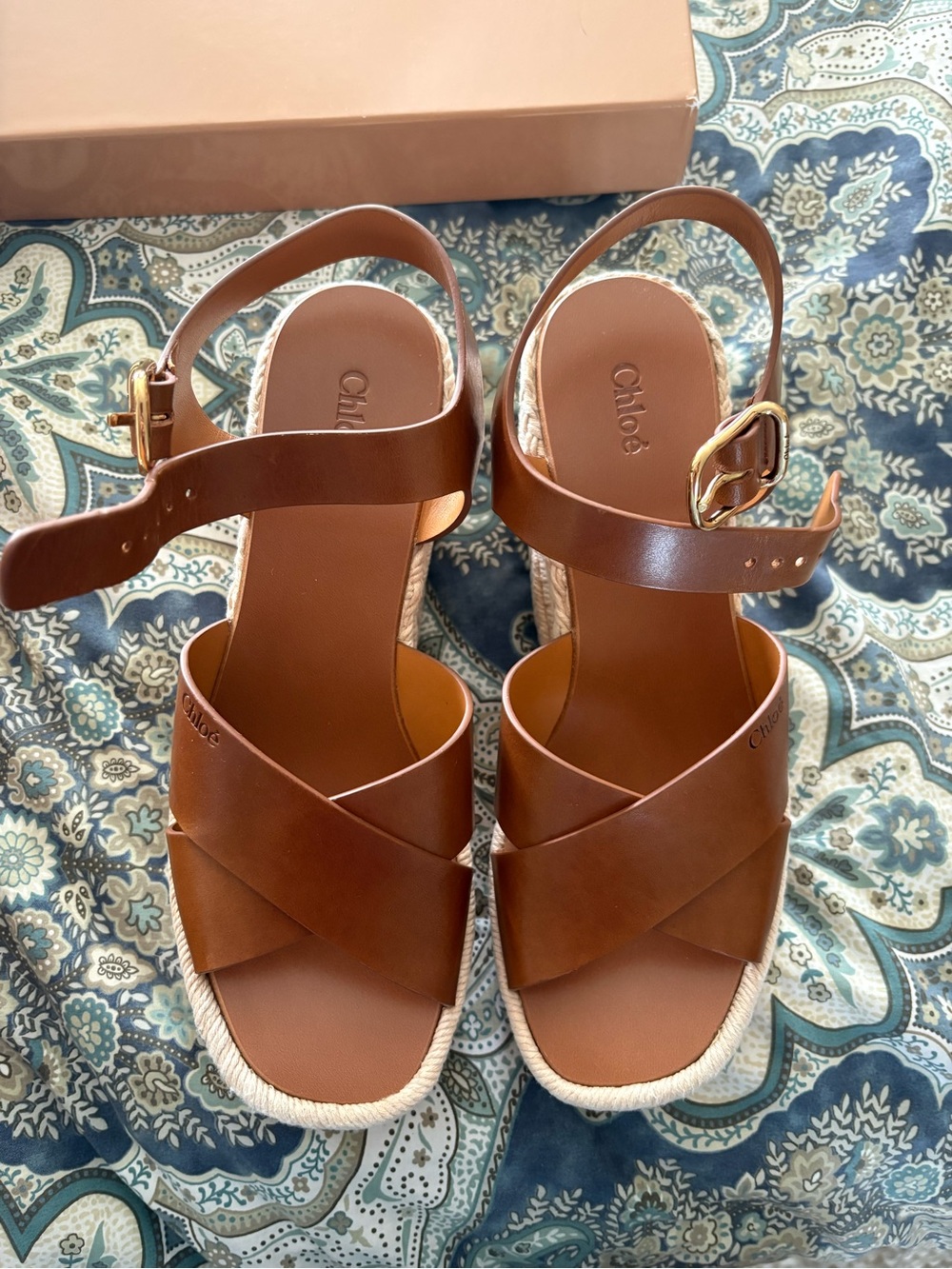 Chloe Brown Leather Platform Espadrille Sandals